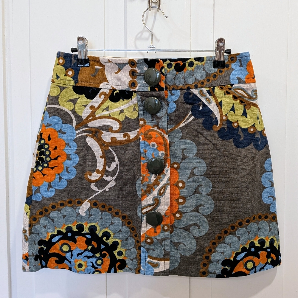 J. Crew Retro Floral Paisley Button Front Cotton Skirt | 2